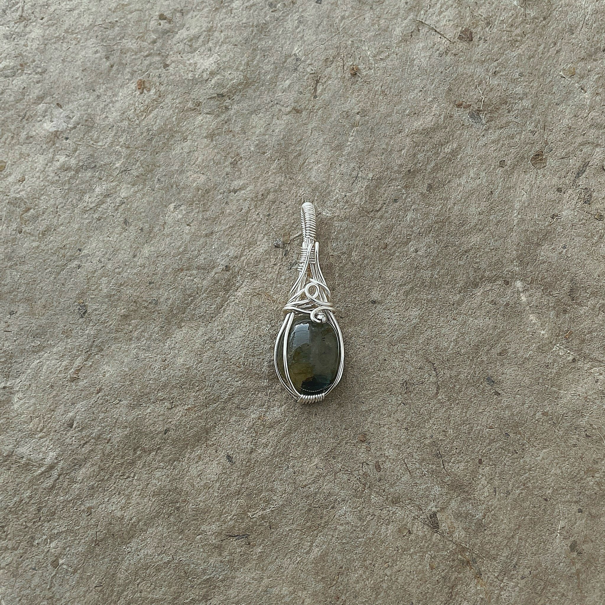 Gemstone Wire Wrapped Pendant - Silver Color