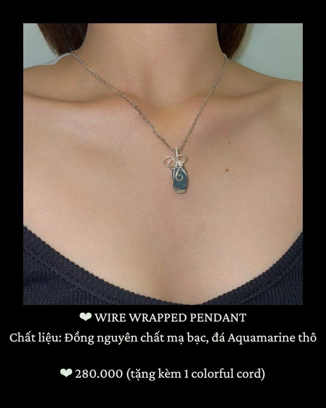 Natural Stone Wire Wrapped Pendant - Silver Color