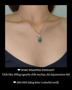 Natural Stone Wire Wrapped Pendant - Silver Color