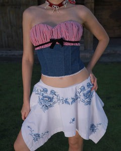 "HIBICUS" CORSET IN DENIM & REWORKED SKIRT