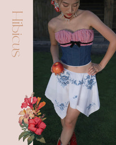 "HIBICUS" CORSET IN DENIM & REWORKED SKIRT