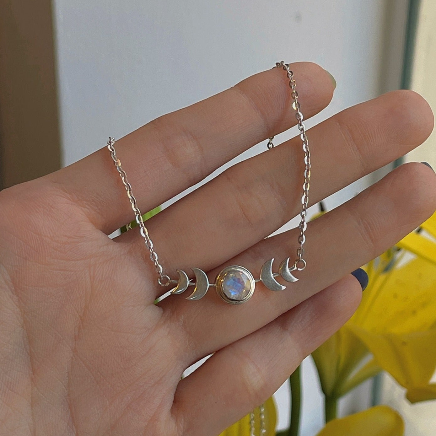 Moon-Stone Phases Pendant Silver Necklace