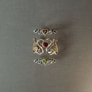 Twisted Citrine Garnet Peridot Silver Ring