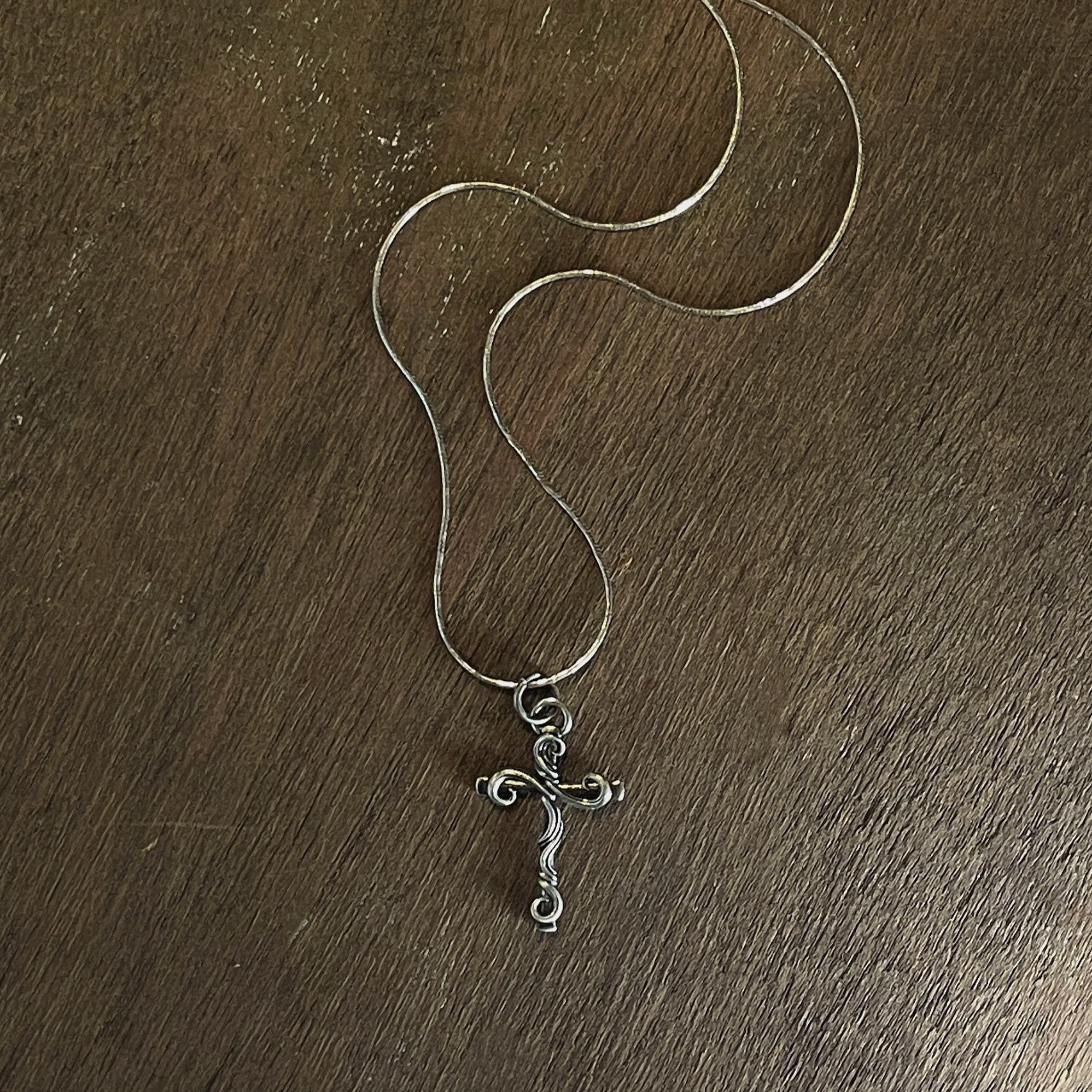 Wavy Cross Silver Pendant