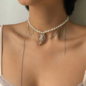 Freshwater Pearl Necklace & Natural Stone Pendant