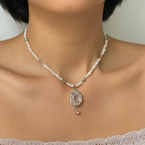 Freshwater Pearl Necklace & Natural Stone Pendant