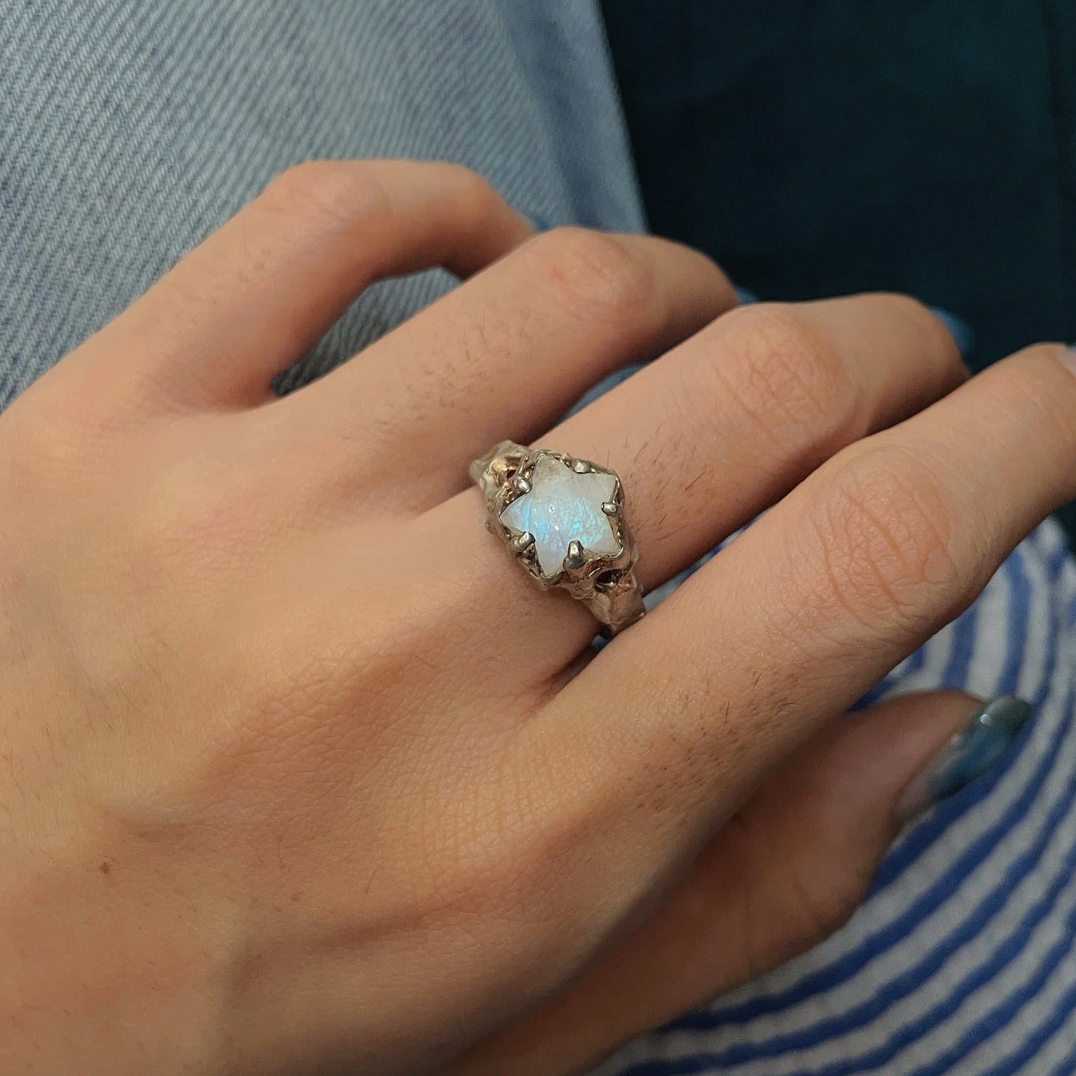 Moonstone Star Silver Ring