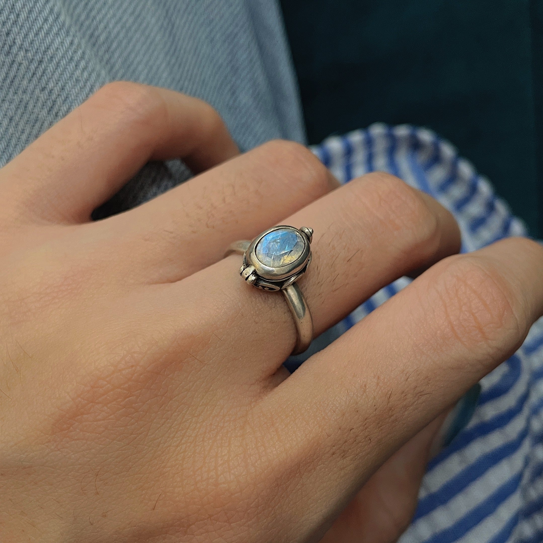 Oval Locket Moonstone Silver Ring