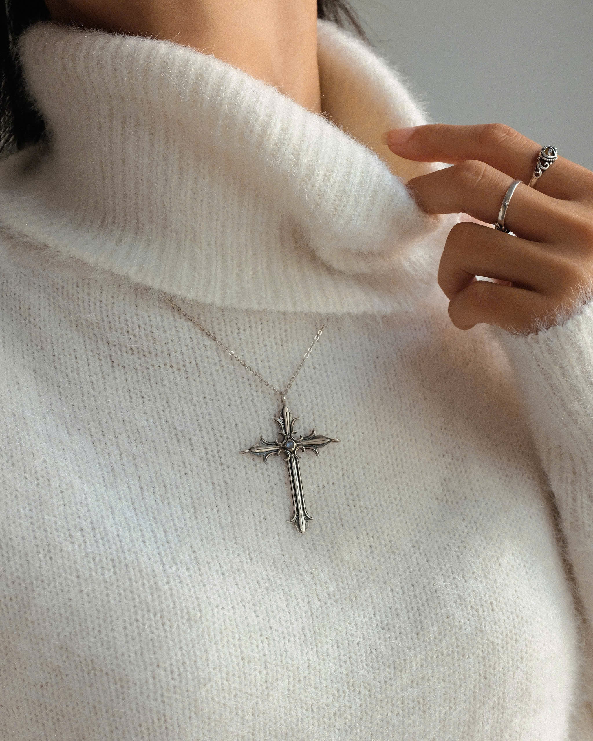 Moonstone Mega Cross Silver Pendant