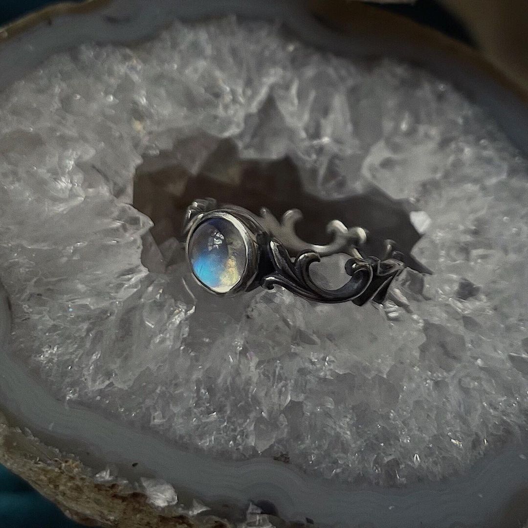 Scroll Moonstone Silver Ring