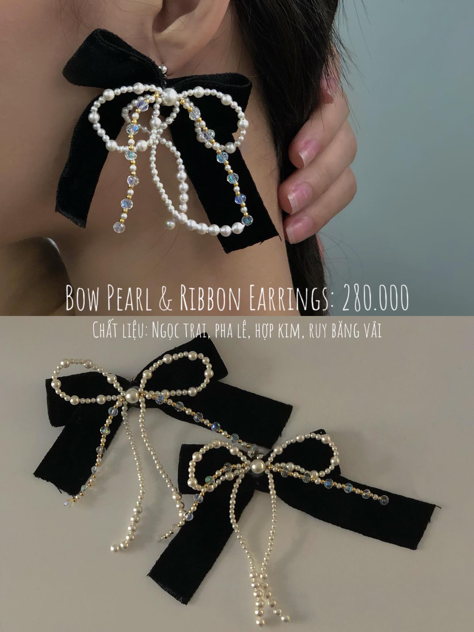 Bow Pearl & Ribbon Earrings