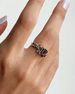 Crimson Garnet Silver Ring