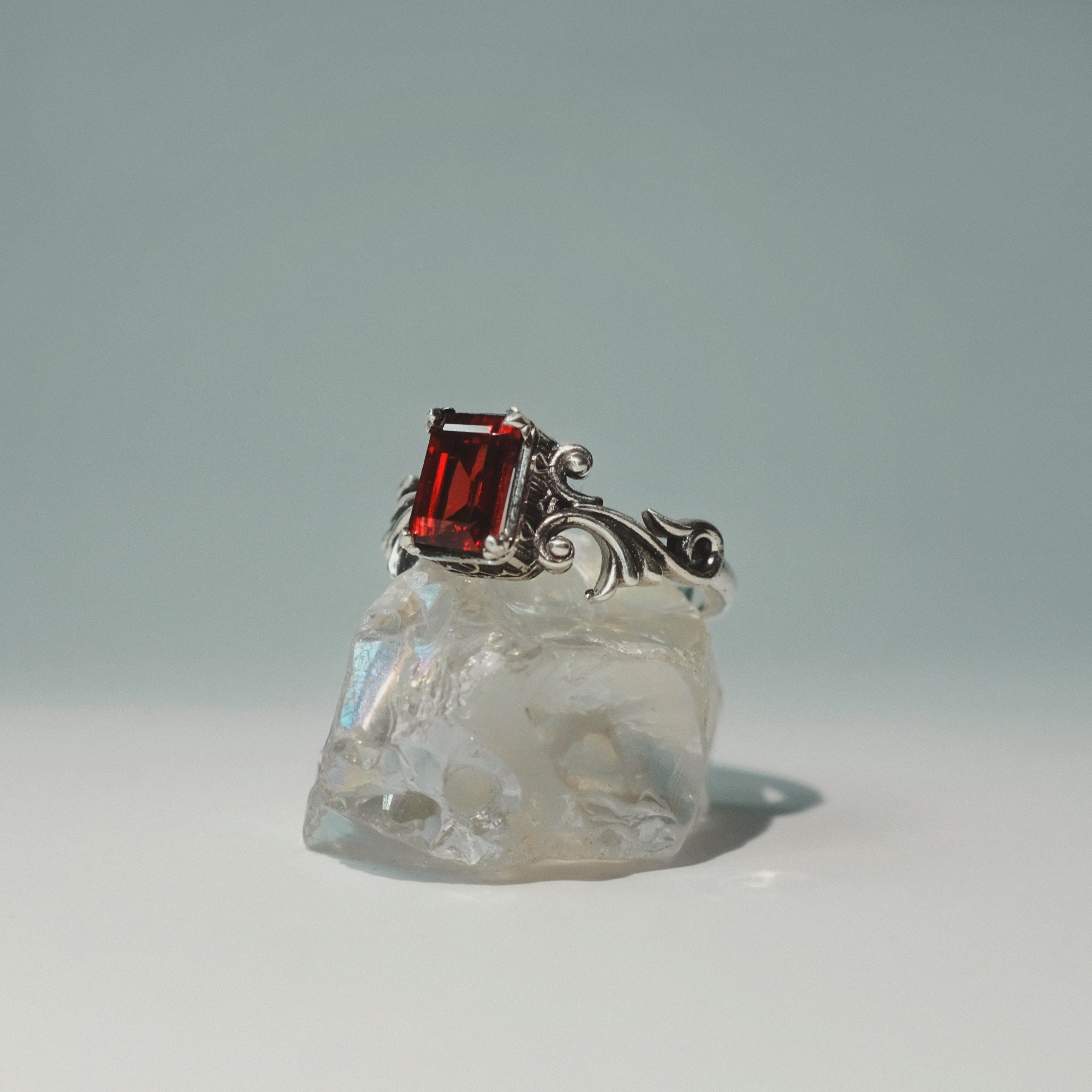 Crimson Garnet Silver Ring